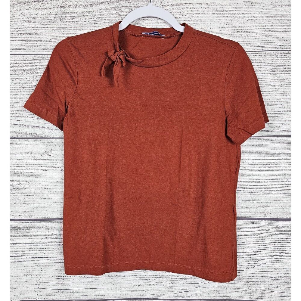 Zara Trafaluc Tie Collar Short Sleeve T-Shirt Burnt Orange Size Small